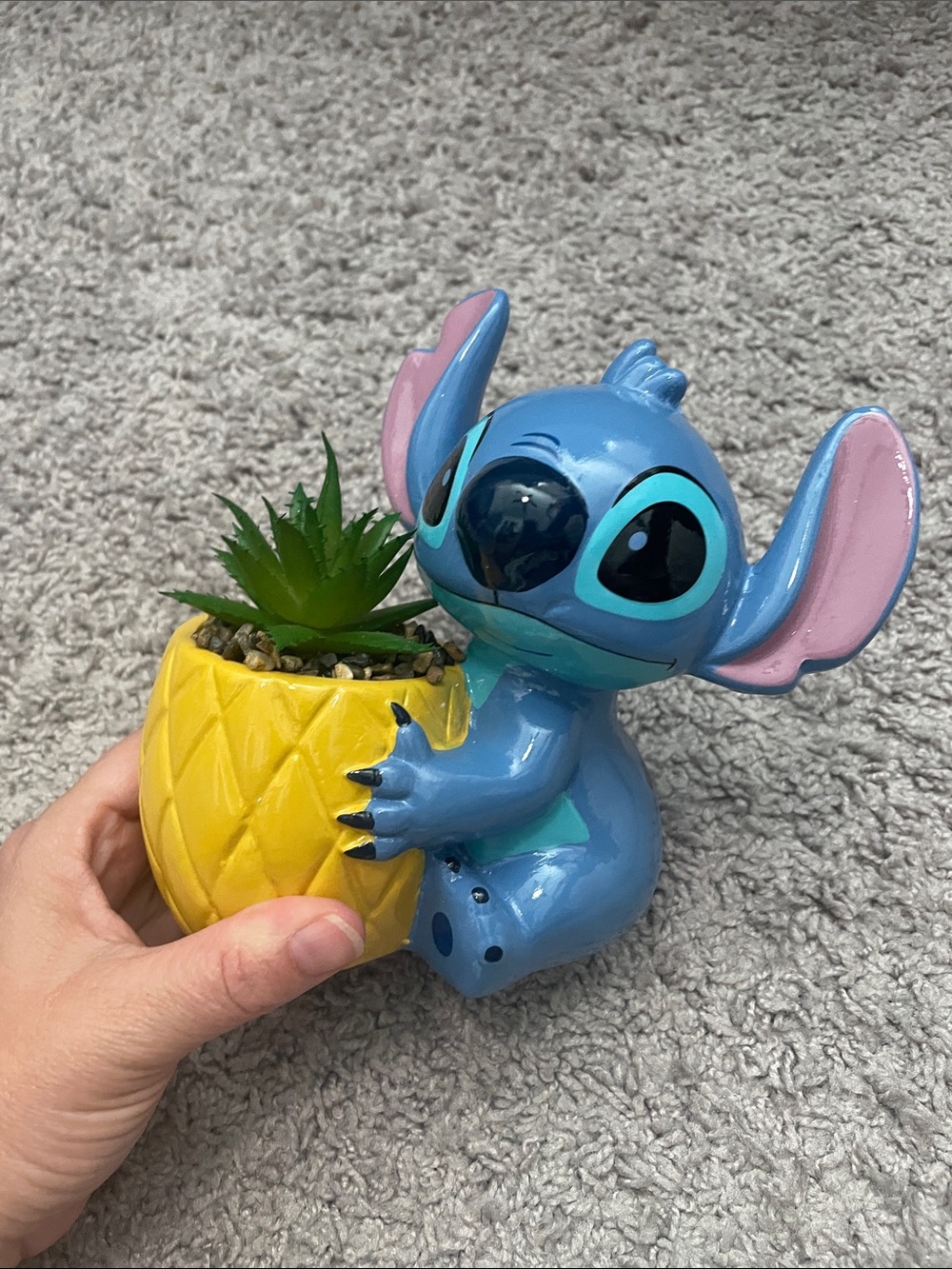 Disney Stitch Planter Figurine in Blue with Yellow Pineapple